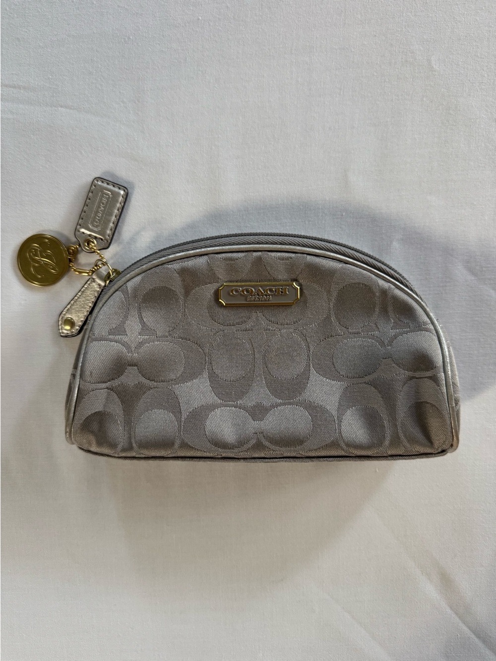 Coach Signature Silver Gray Makeup Bag Cosmetic Pouch